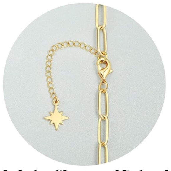 Gold Paper Clip Style Chain Necklace 18" with CZ and Carabiner Clasp - Picture 4 of 4